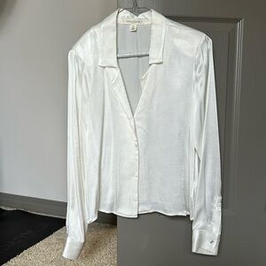 Treasure & Bond white satin button down with shoulder pads